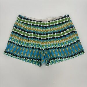 J‎ CREW Women's Shorts Linen Cotton Blend Multi-Color Geometric Print Size 6